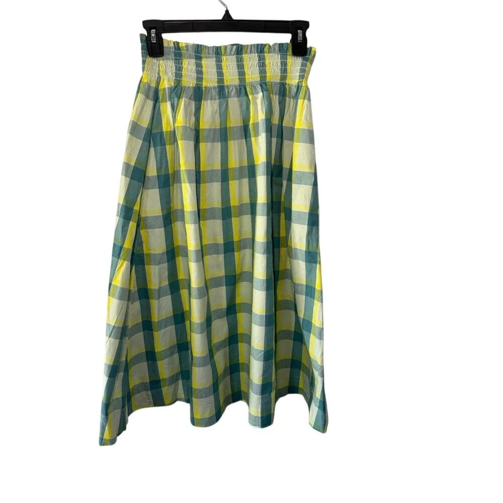 ana A New Approach Plaid 2 Piece Set Crop‎ Top Midi Skirt Yellow Green XS NWT